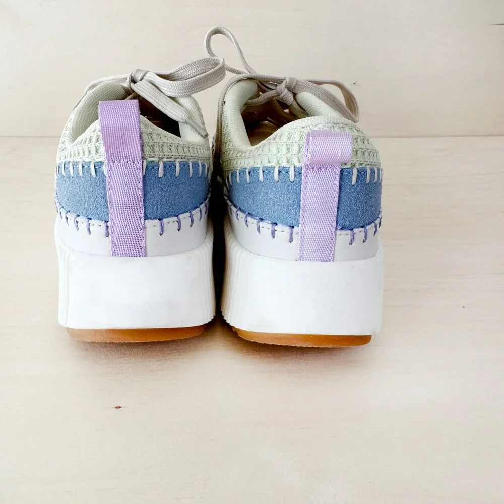 NWT Nicole Miller Sz 7.5‎ Woven Platform Sneakers White Blue Green Women's